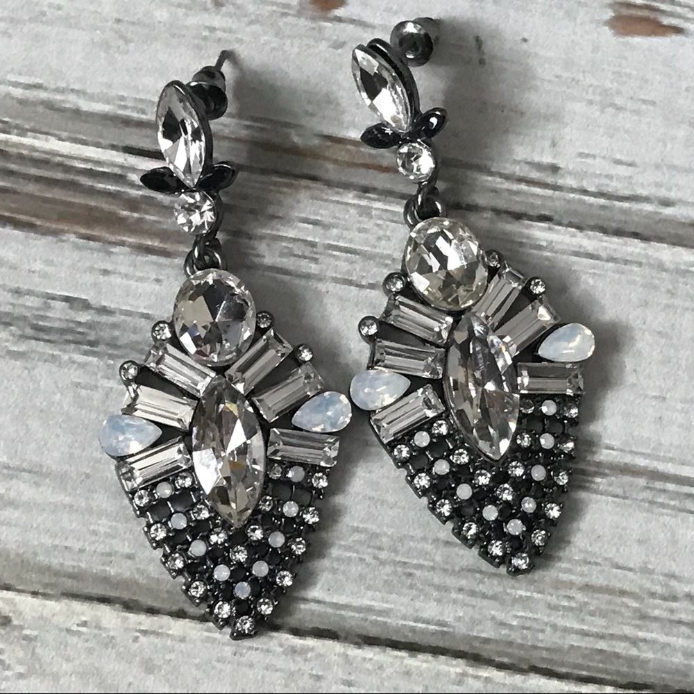 Opal rhinestone gunmetal chandelier earrings